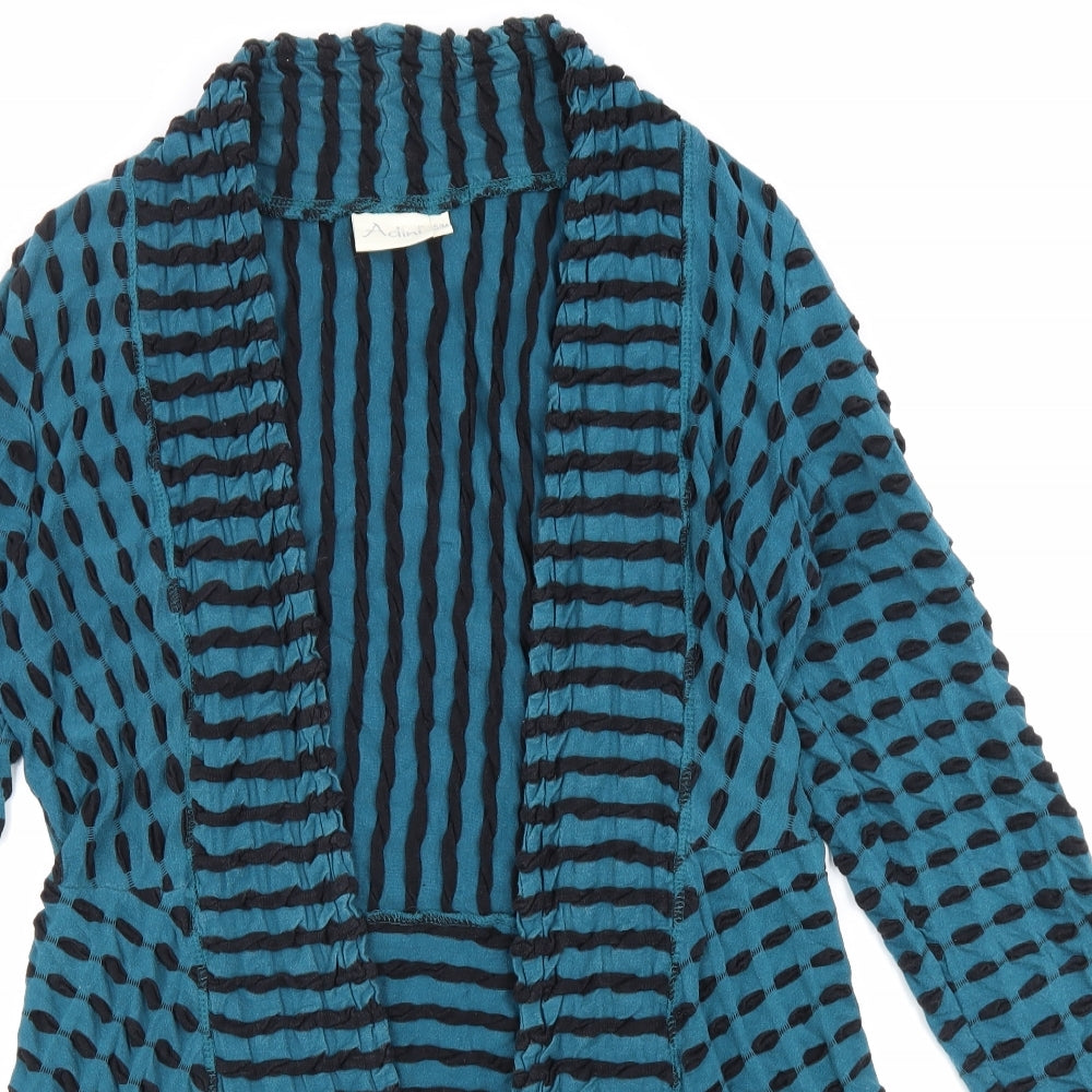 Adini Womens Blue V-Neck Geometric Cotton Cardigan Jumper Size S