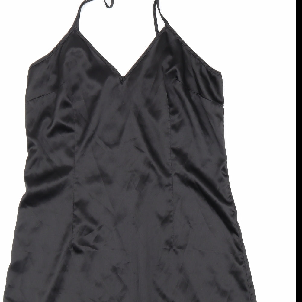 NEXT Womens Black Viscose Slip Dress Size 12 V-Neck Pullover