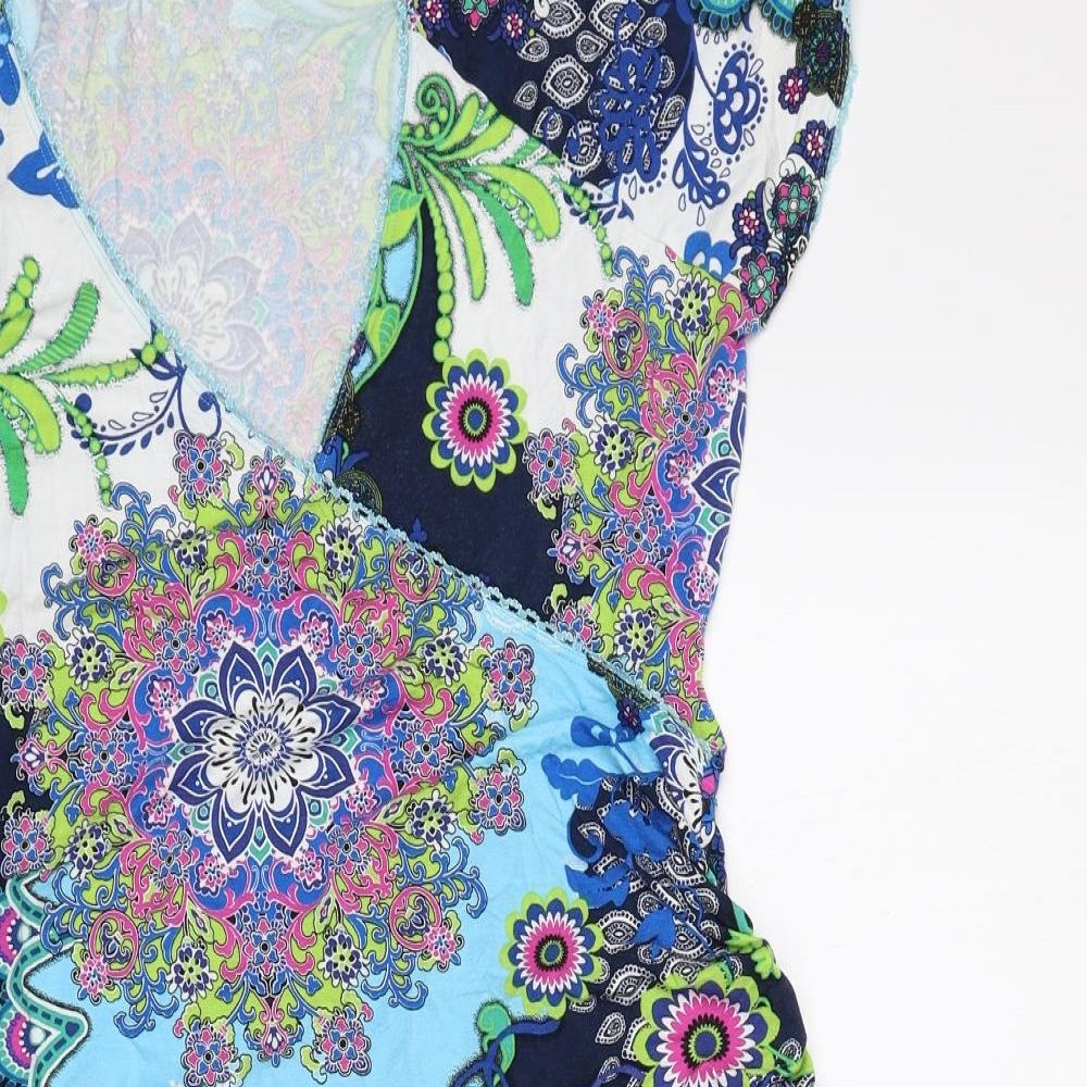 Joe Browns Womens Blue Geometric Viscose A-Line Size 16 V-Neck Pullover
