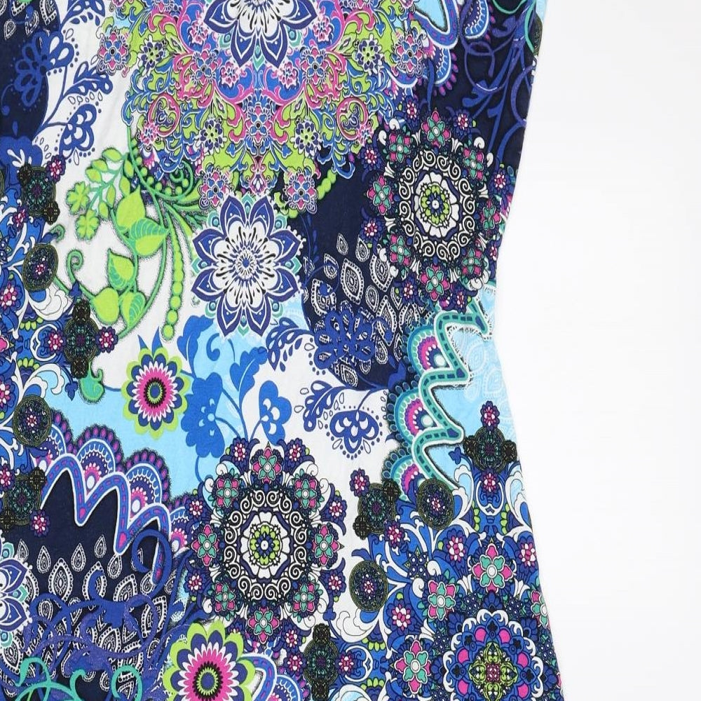 Joe Browns Womens Blue Geometric Viscose A-Line Size 16 V-Neck Pullover