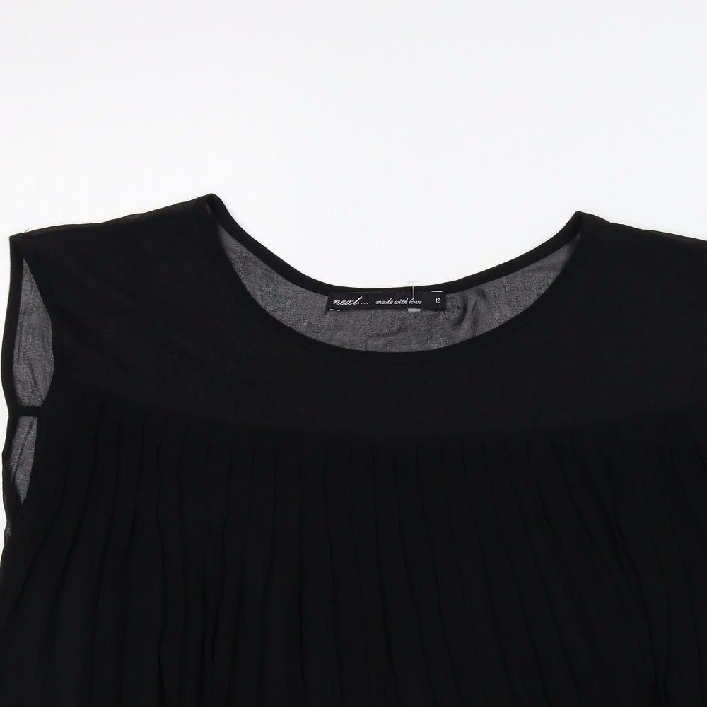 NEXT Womens Black Polyester Basic Blouse Size 12 Round Neck