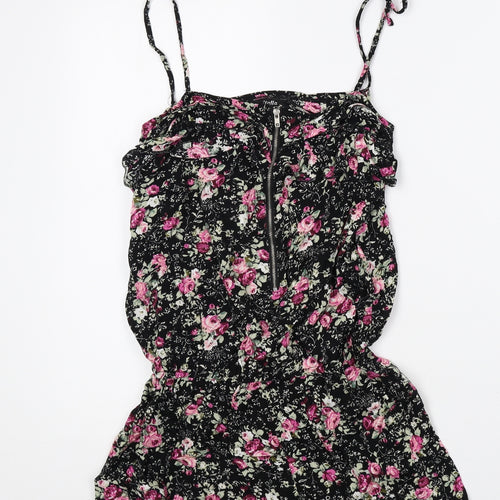 Stella Womens Black Floral Viscose Playsuit One-Piece Size M Zip