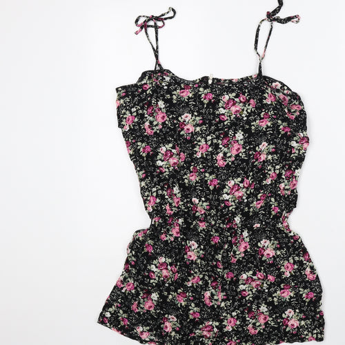 Stella Womens Black Floral Viscose Playsuit One-Piece Size M Zip