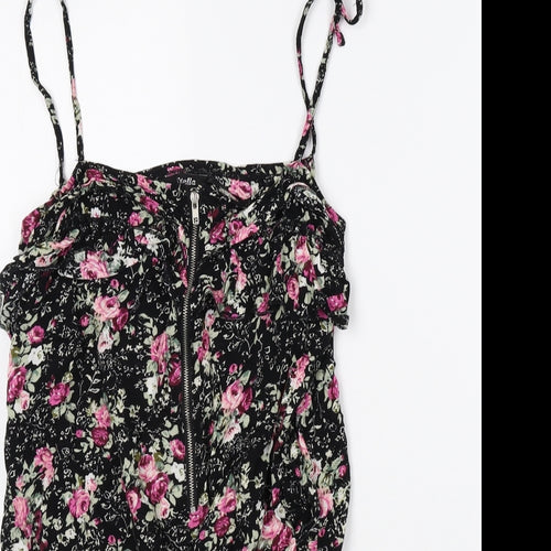 Stella Womens Black Floral Viscose Playsuit One-Piece Size M Zip