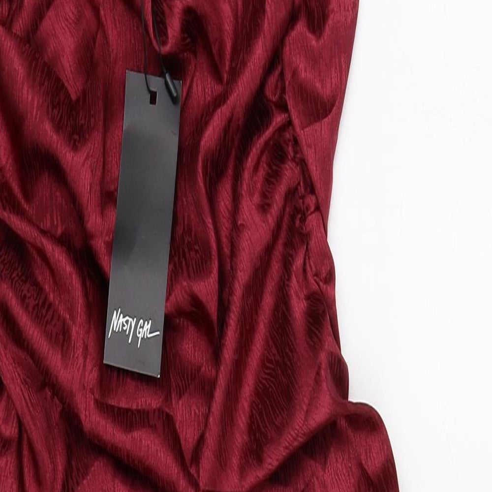 Nasty Gal Womens Red Polyester Sheath Size 4 Cowl Neck Zip