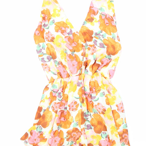 Love Womens Orange Floral 100% Polyester Playsuit One-Piece Size XS Pullover