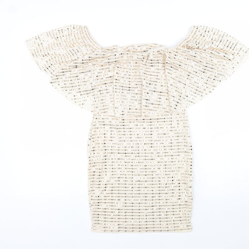 Parisian Womens Gold Polyester Mini Size 8 Off the Shoulder Pullover