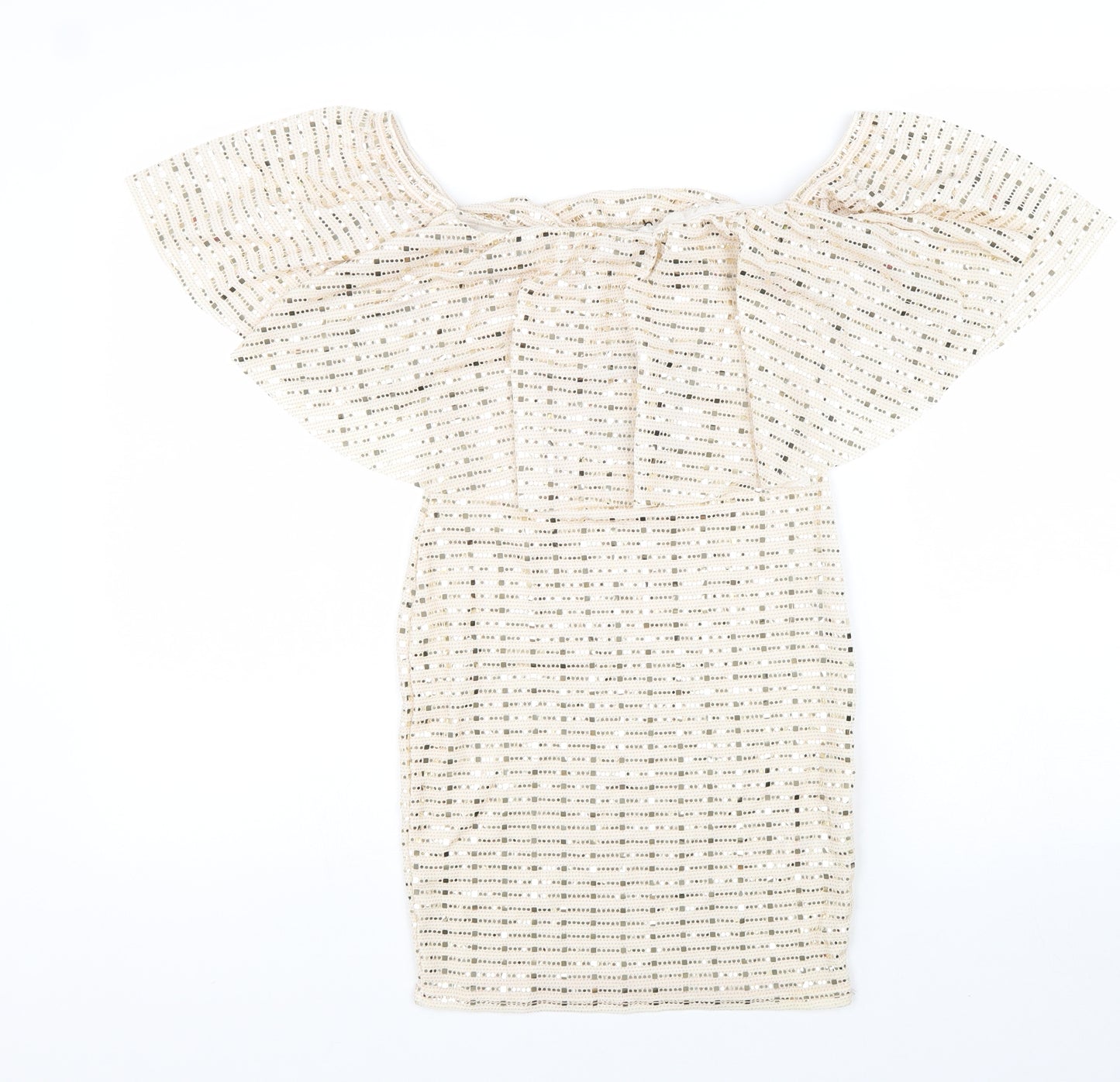 Parisian Womens Gold Polyester Mini Size 8 Off the Shoulder Pullover