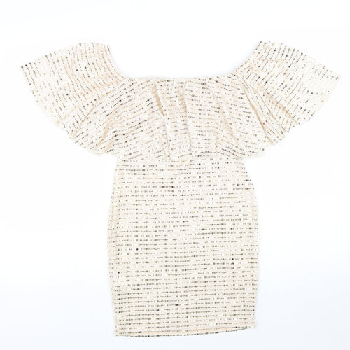 Parisian Womens Gold Polyester Mini Size 8 Off the Shoulder Pullover