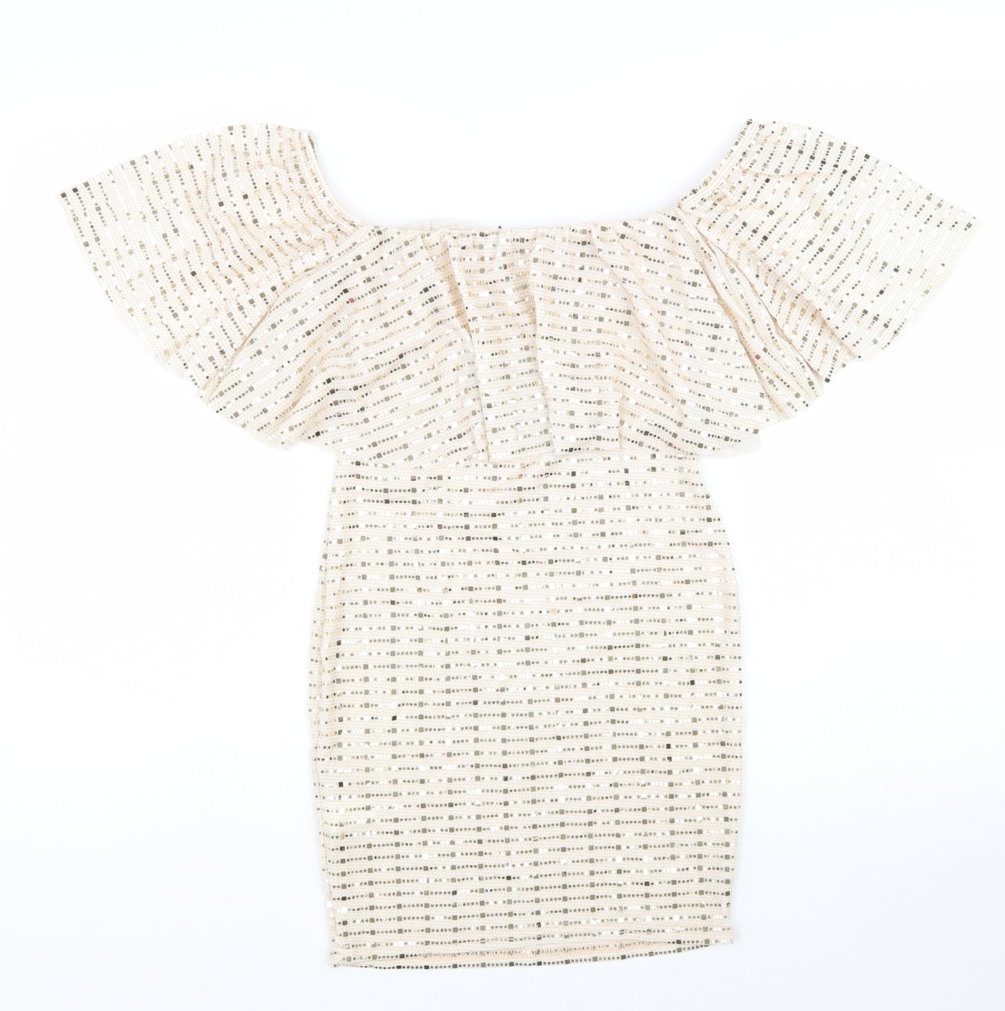 Parisian Womens Gold Polyester Mini Size 8 Off the Shoulder Pullover