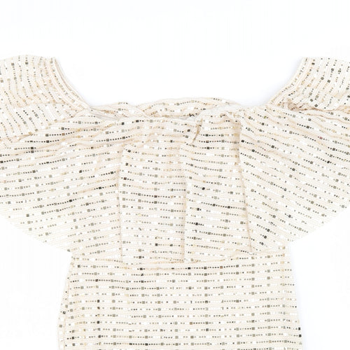 Parisian Womens Gold Polyester Mini Size 8 Off the Shoulder Pullover