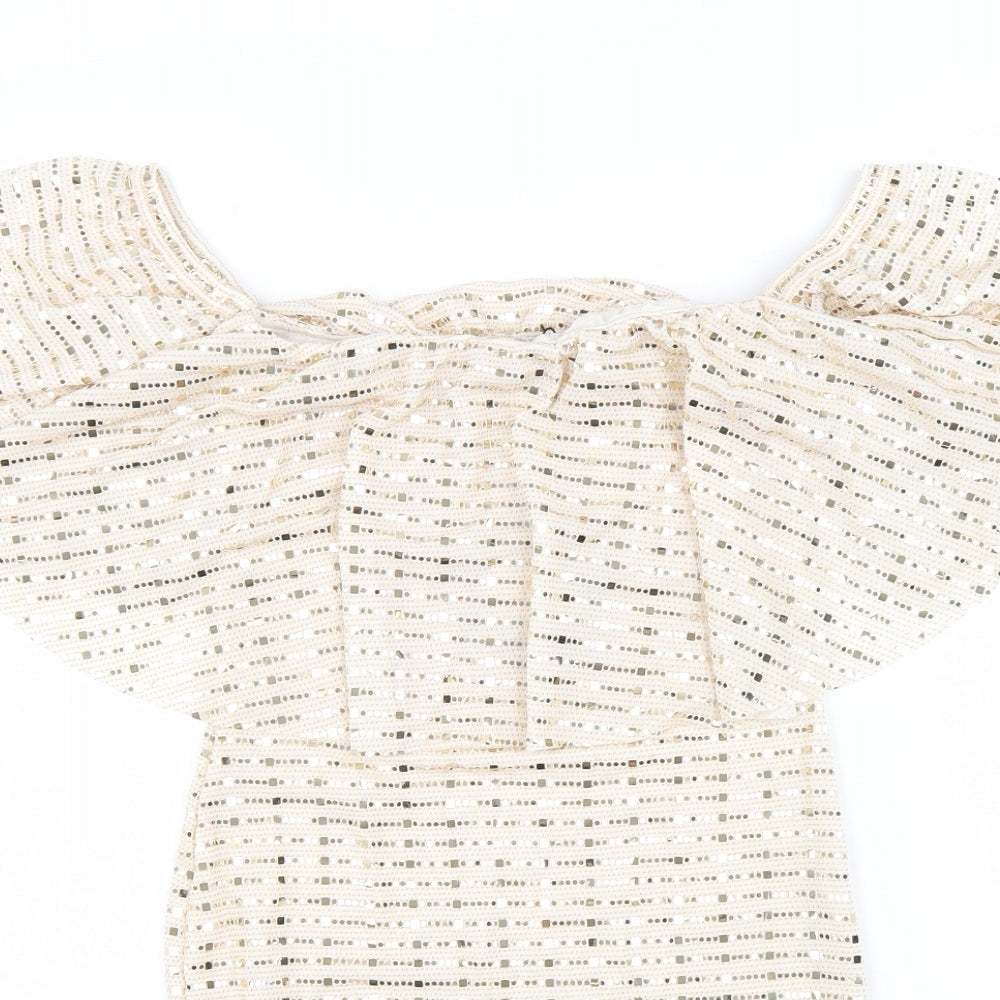 Parisian Womens Gold Polyester Mini Size 8 Off the Shoulder Pullover