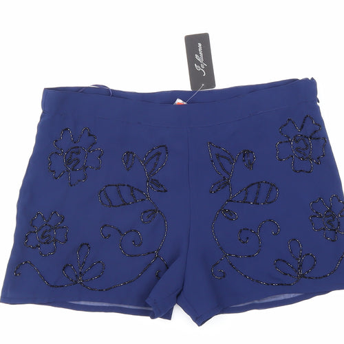 Influence Womens Blue Floral Polyester Hot Pants Shorts Size 10 Regular Zip
