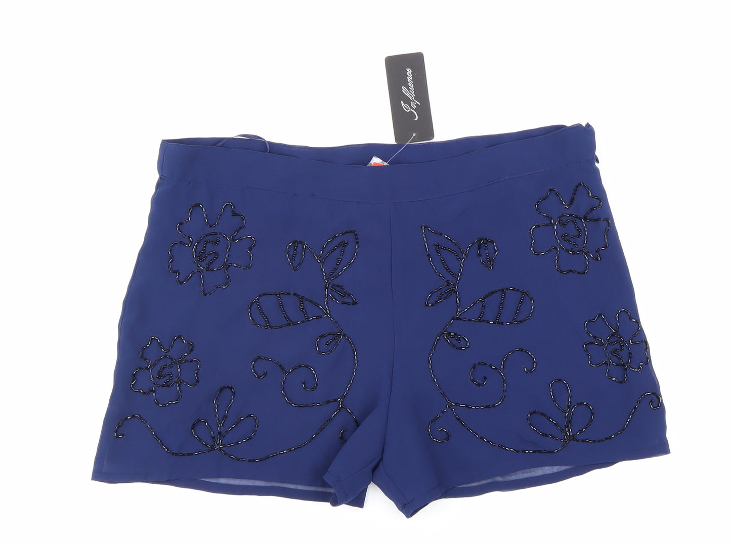 Influence Womens Blue Floral Polyester Hot Pants Shorts Size 10 Regular Zip