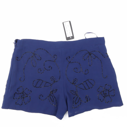 Influence Womens Blue Floral Polyester Hot Pants Shorts Size 10 Regular Zip