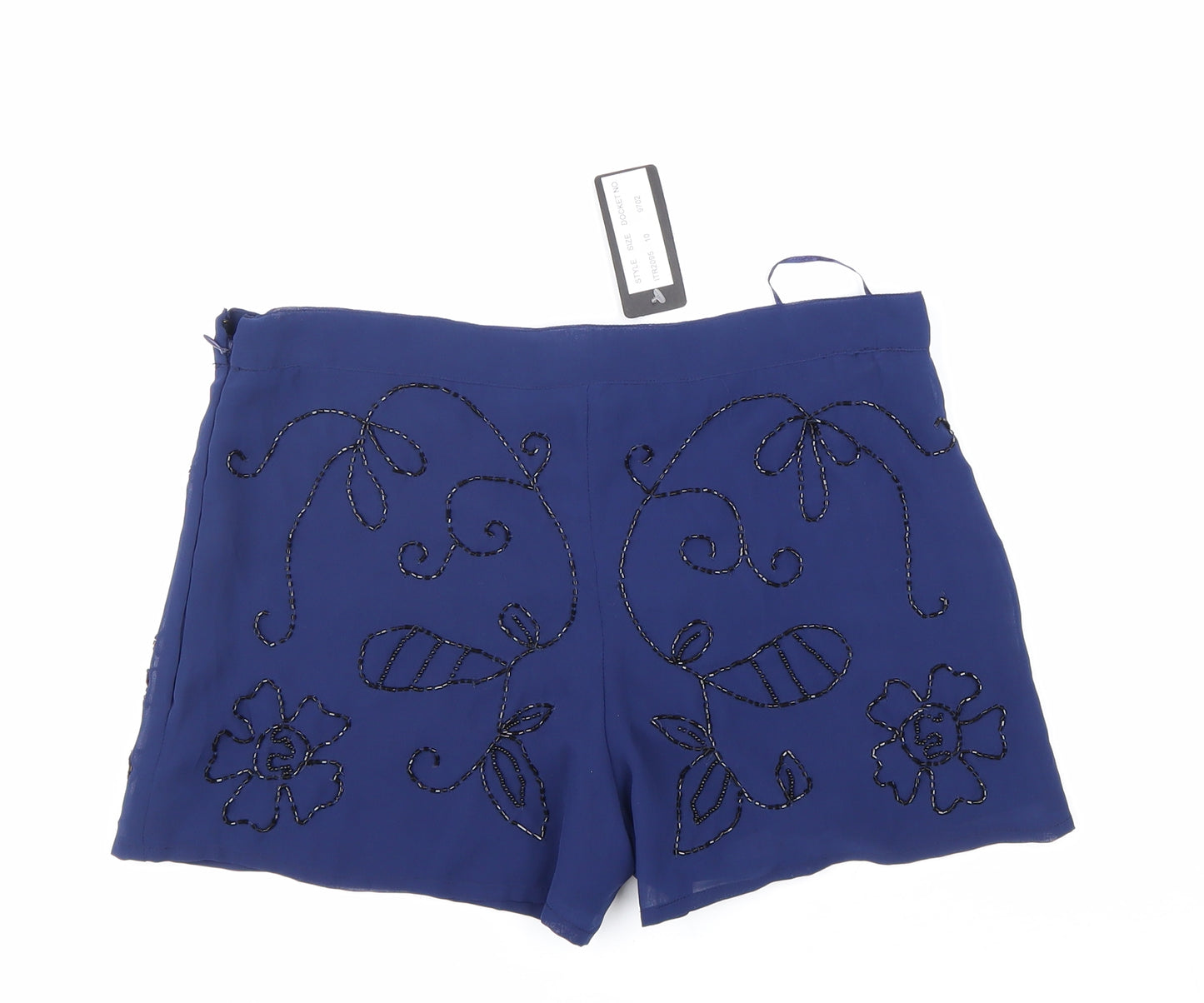 Influence Womens Blue Floral Polyester Hot Pants Shorts Size 10 Regular Zip