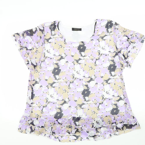 Forever Womens Purple Floral Polyester Basic T-Shirt Size XL Scoop Neck