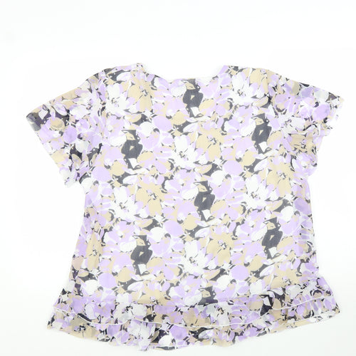 Forever Womens Purple Floral Polyester Basic T-Shirt Size XL Scoop Neck