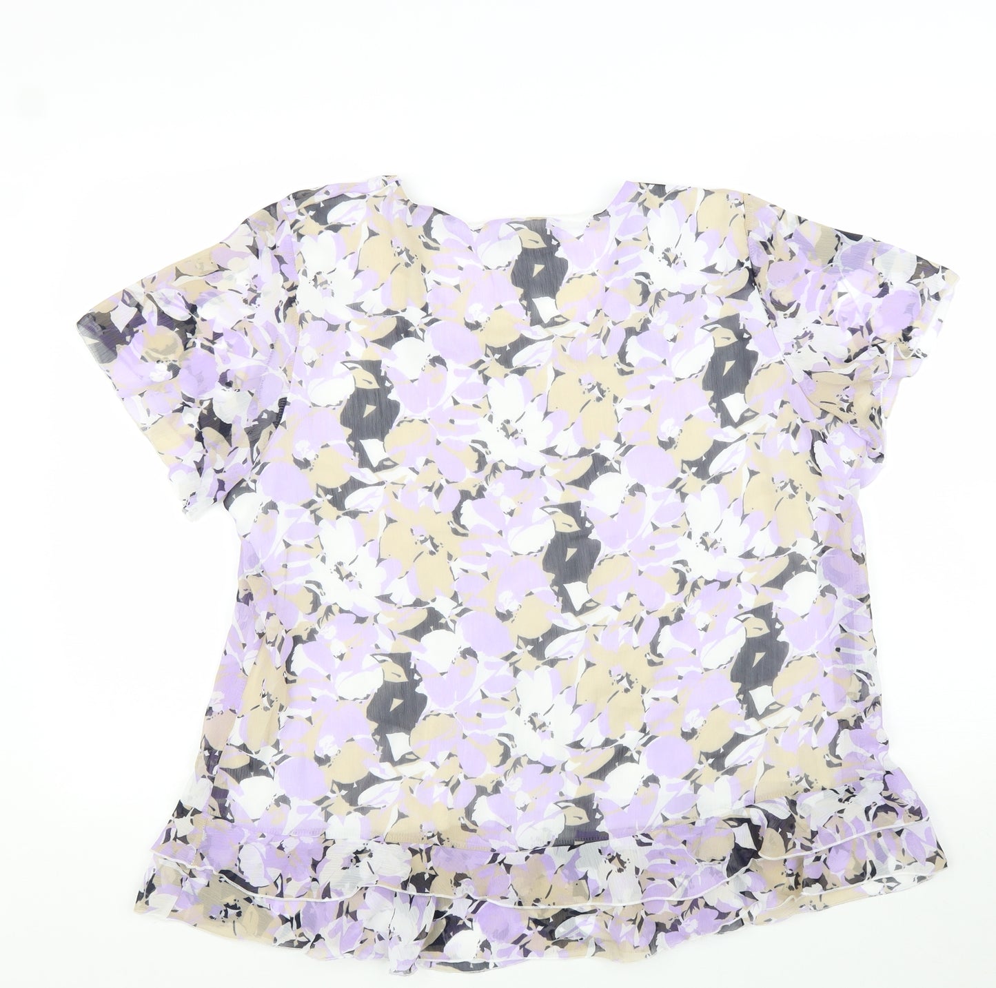 Forever Womens Purple Floral Polyester Basic T-Shirt Size XL Scoop Neck