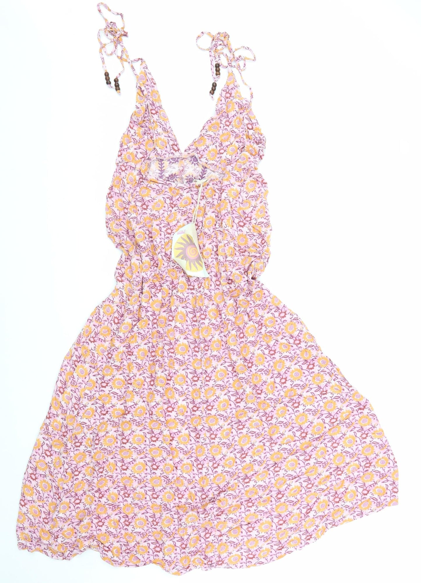 Pull&Bear Womens Pink Geometric Viscose Skater Dress Size M V-Neck Pullover