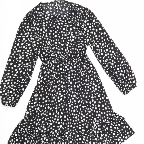 SheIn Womens Black Animal Print Polyester Fit & Flare Size S Round Neck Button