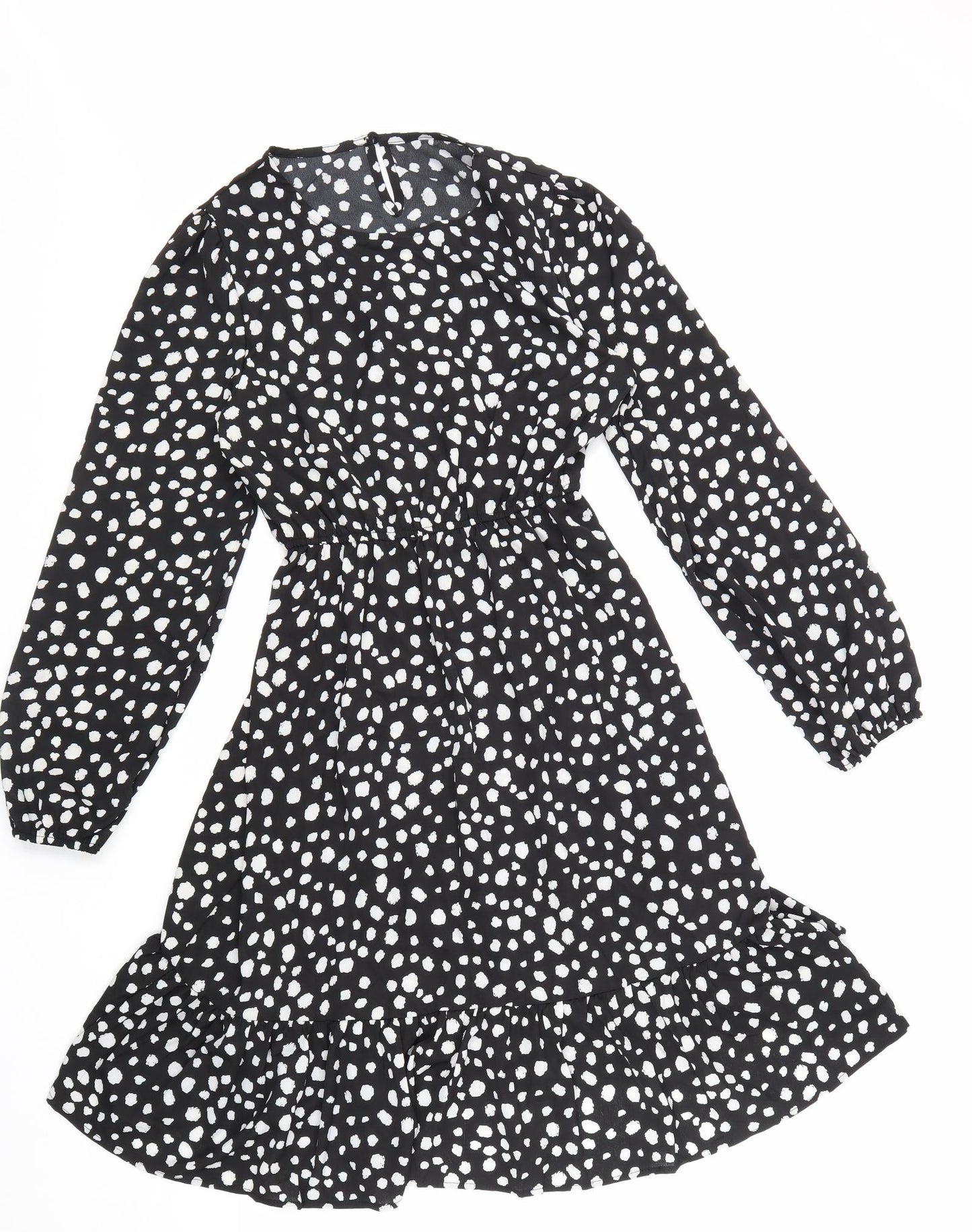 SheIn Womens Black Animal Print Polyester Fit & Flare Size S Round Neck Button