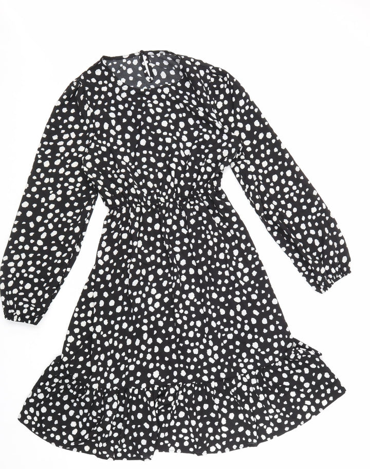 SheIn Womens Black Animal Print Polyester Fit & Flare Size S Round Neck Button