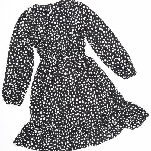 SheIn Womens Black Animal Print Polyester Fit & Flare Size S Round Neck Button