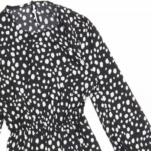 SheIn Womens Black Animal Print Polyester Fit & Flare Size S Round Neck Button