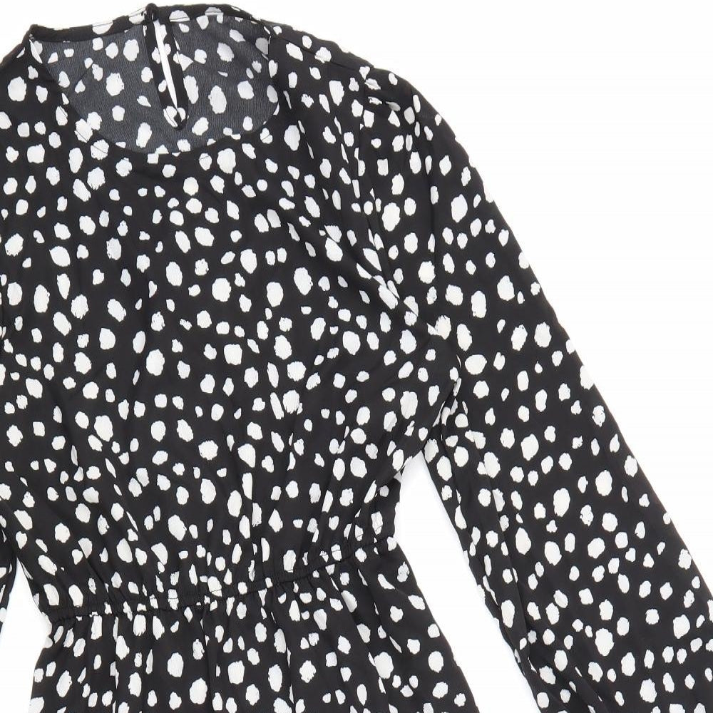 SheIn Womens Black Animal Print Polyester Fit & Flare Size S Round Neck Button