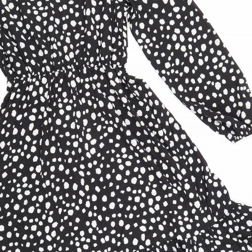 SheIn Womens Black Animal Print Polyester Fit & Flare Size S Round Neck Button