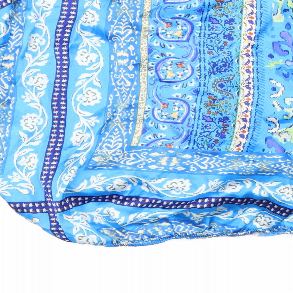 Zara Womens Blue Geometric Polyester Cropped Blouse Size M Collared