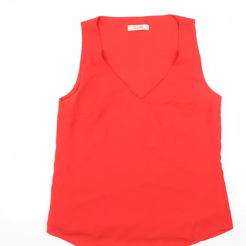 Oasis Womens Red Polyester Basic Tank Size 10 V-Neck