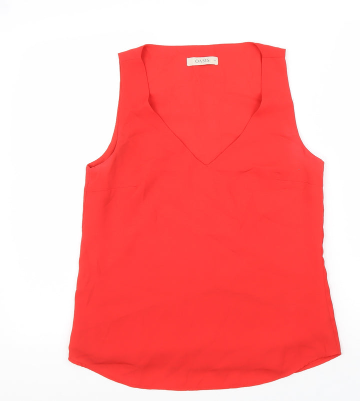 Oasis Womens Red Polyester Basic Tank Size 10 V-Neck