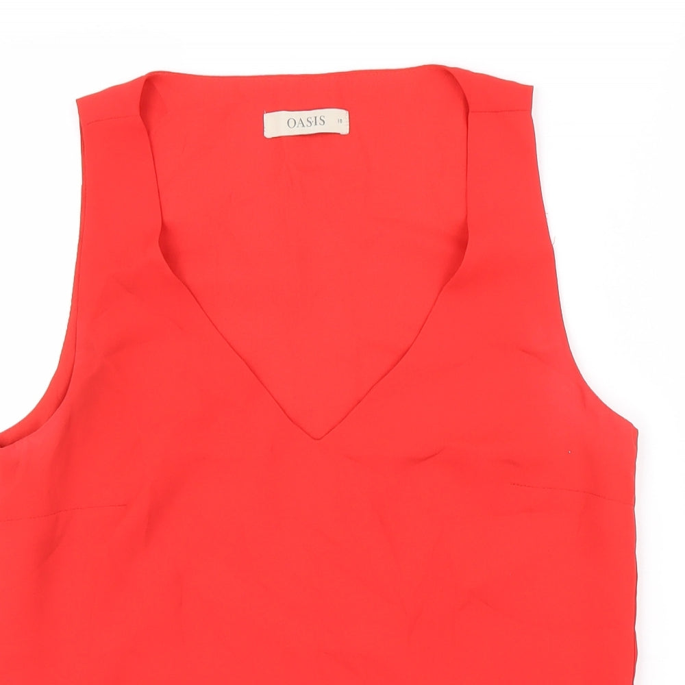Oasis Womens Red Polyester Basic Tank Size 10 V-Neck