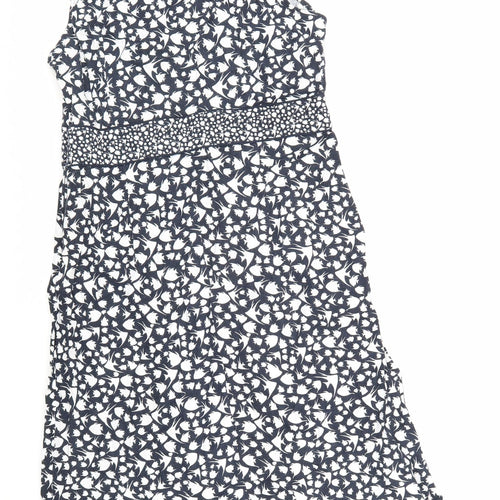 Maine Womens Blue Floral Linen Tank Dress Size 12 V-Neck Zip