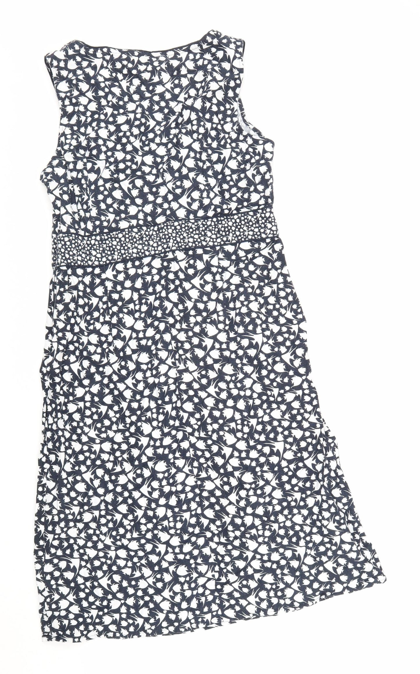Maine Womens Blue Floral Linen Tank Dress Size 12 V-Neck Zip