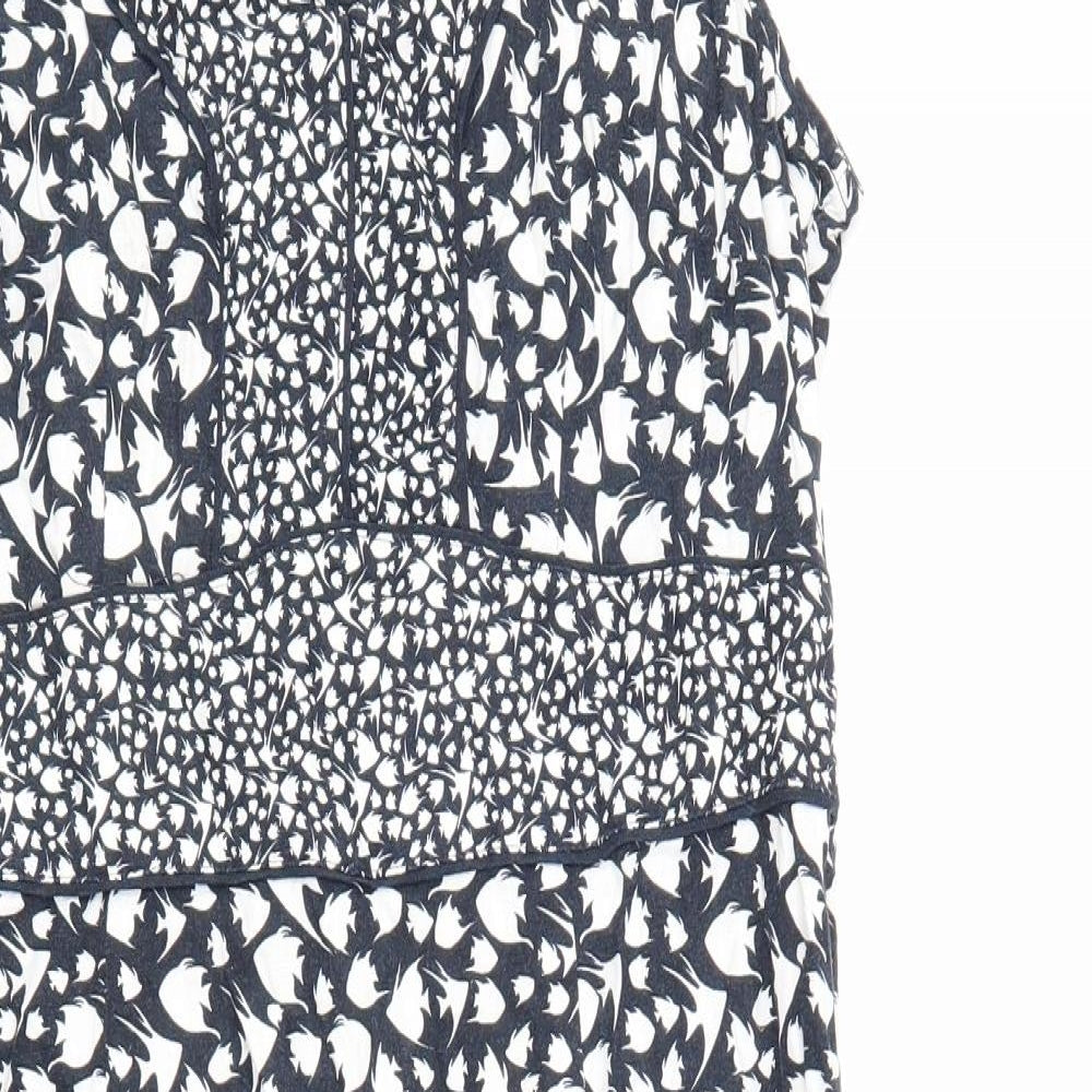 Maine Womens Blue Floral Linen Tank Dress Size 12 V-Neck Zip