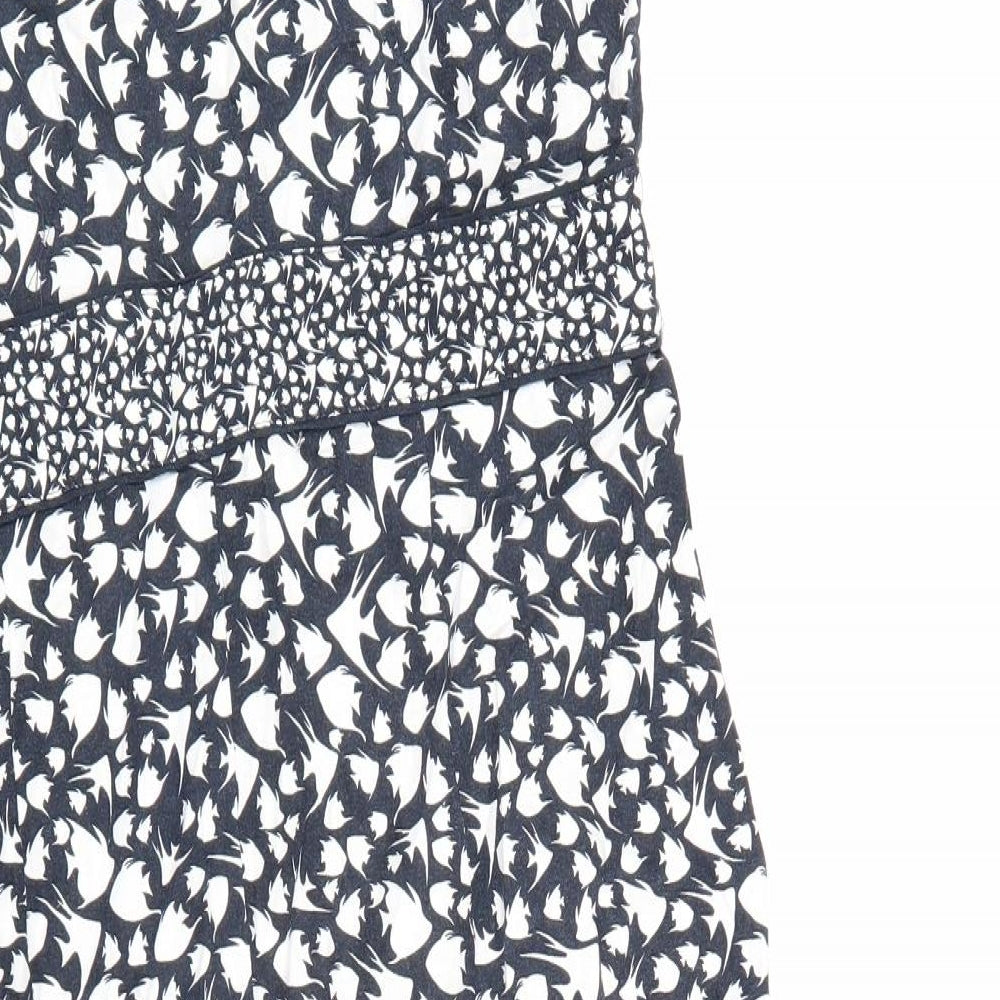 Maine Womens Blue Floral Linen Tank Dress Size 12 V-Neck Zip