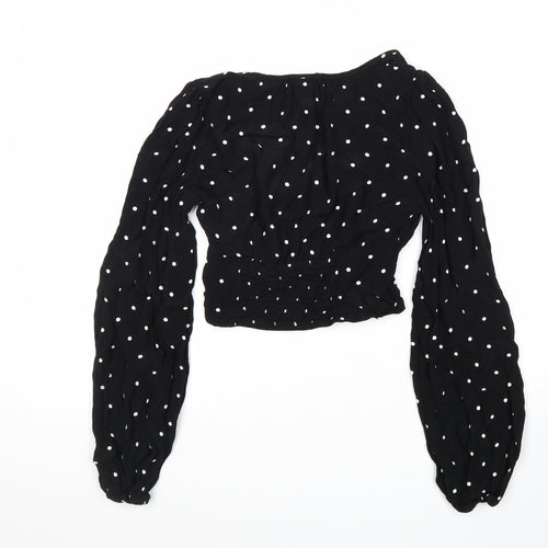 H&M Womens Black Polka Dot Viscose Cropped Blouse Size 4 V-Neck