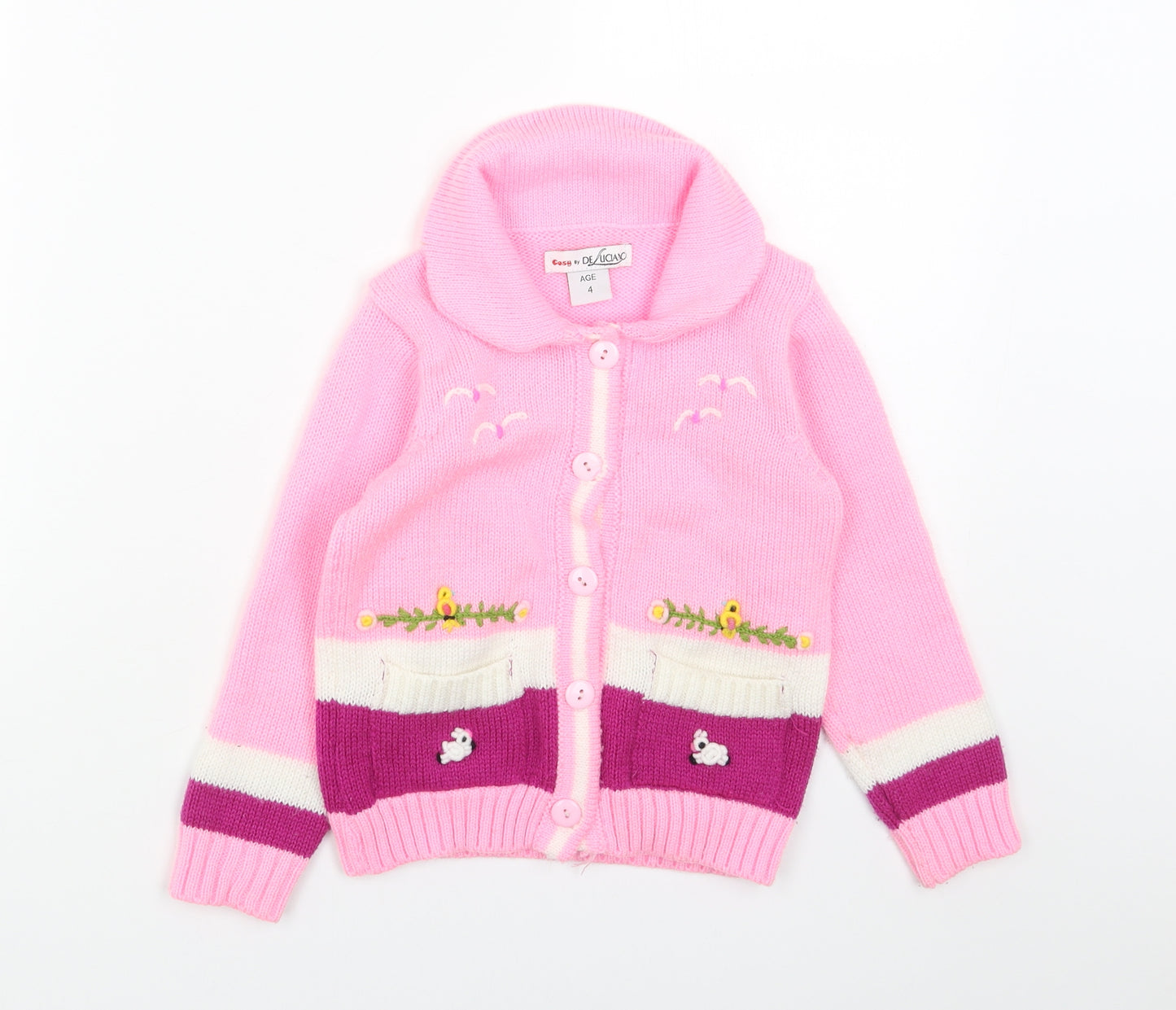 Cosy Girls Pink Collared Acrylic Cardigan Jumper Size 4 Years Button