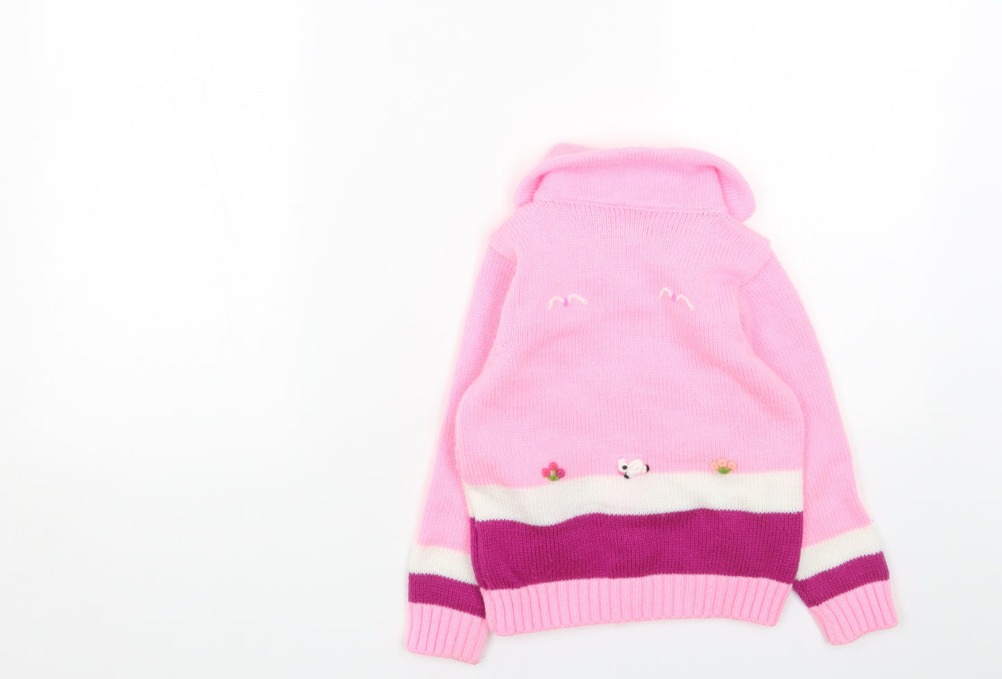 Cosy Girls Pink Collared Acrylic Cardigan Jumper Size 4 Years Button