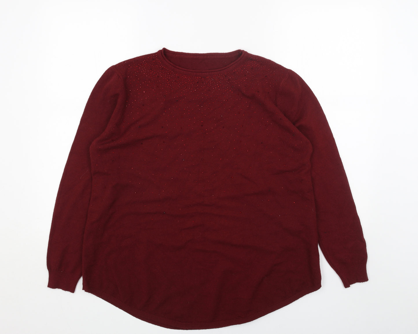 Preworn Womens Red Round Neck Viscose Pullover Jumper Size L