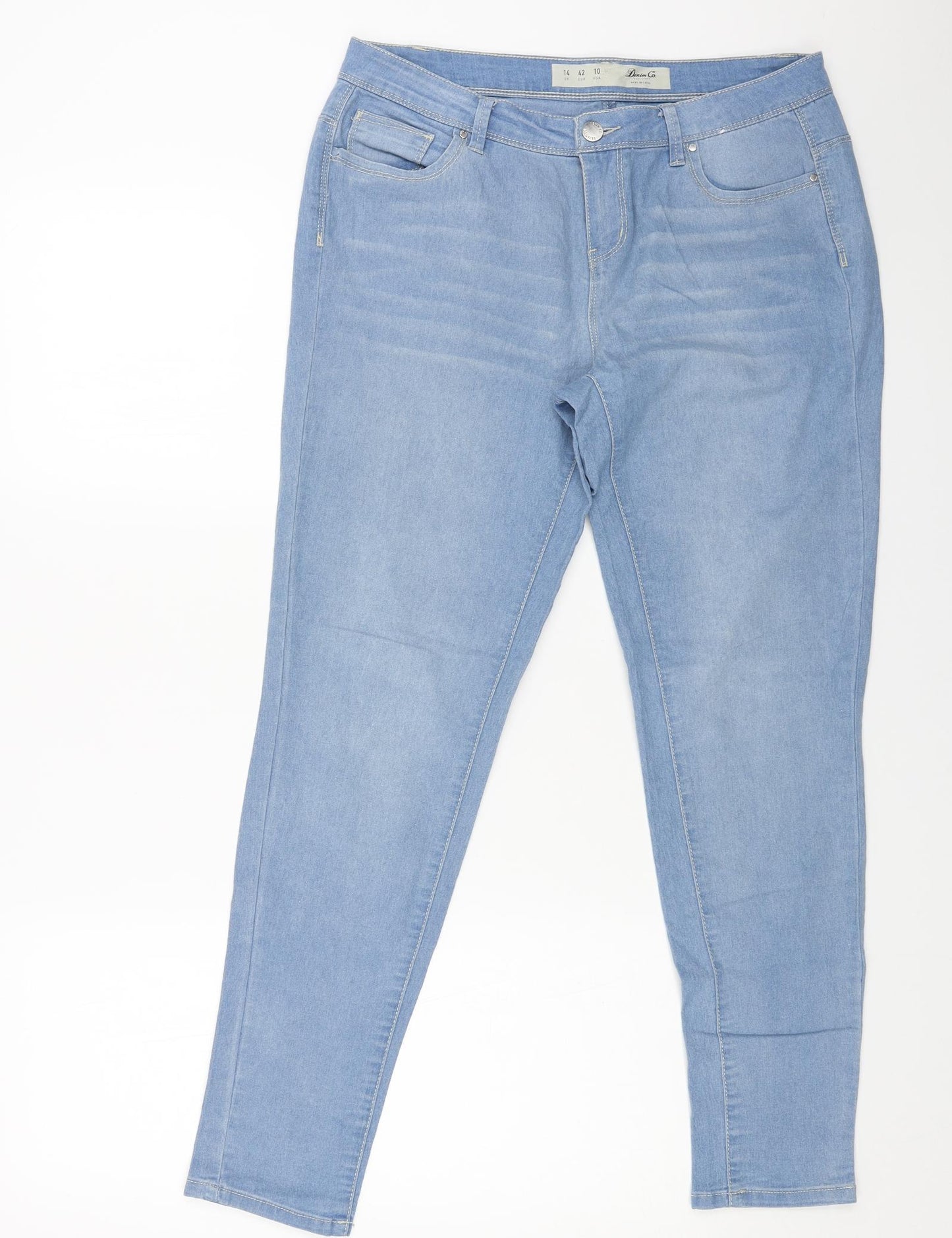 Primark Womens Blue Cotton Skinny Jeans Size 14 L28 in Regular Button