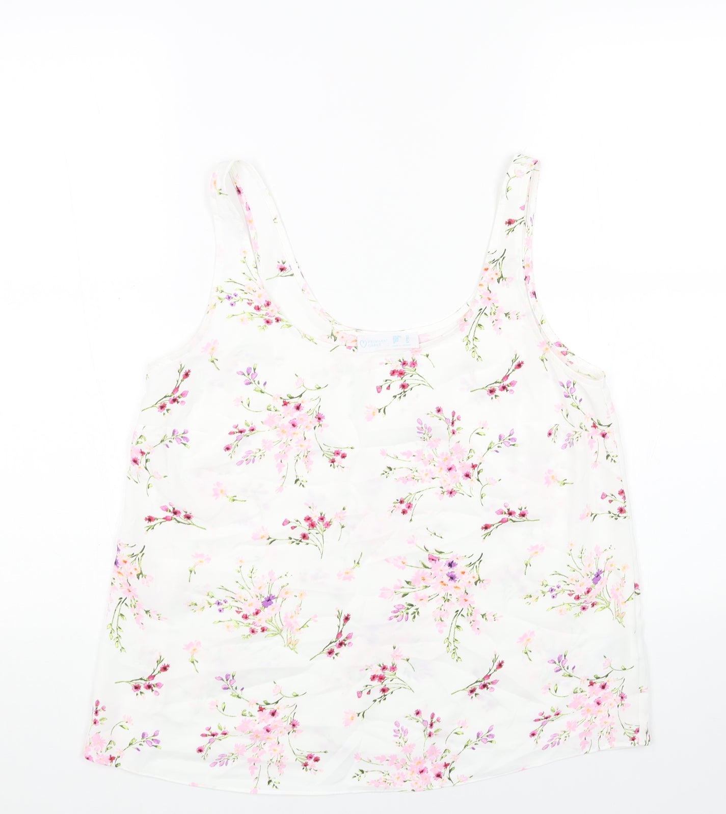 Primark Womens White Floral Viscose Camisole Tank Size 12 Scoop Neck