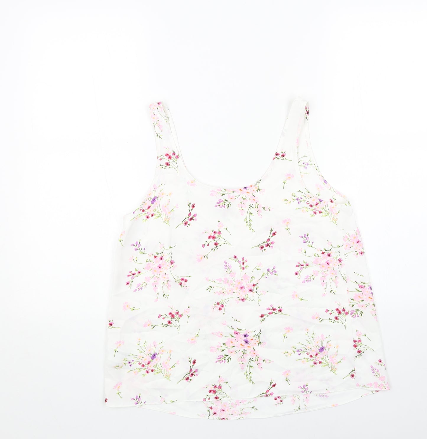 Primark Womens White Floral Viscose Camisole Tank Size 12 Scoop Neck