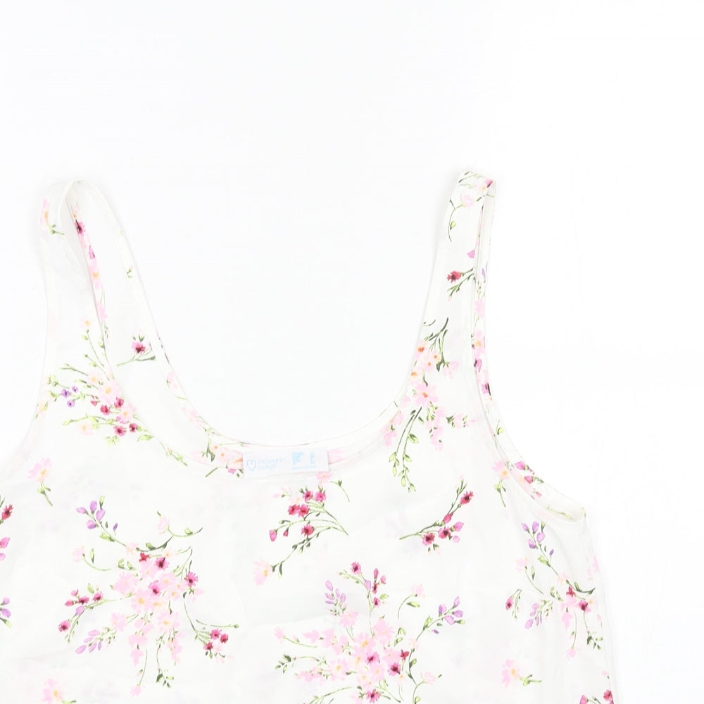 Primark Womens White Floral Viscose Camisole Tank Size 12 Scoop Neck