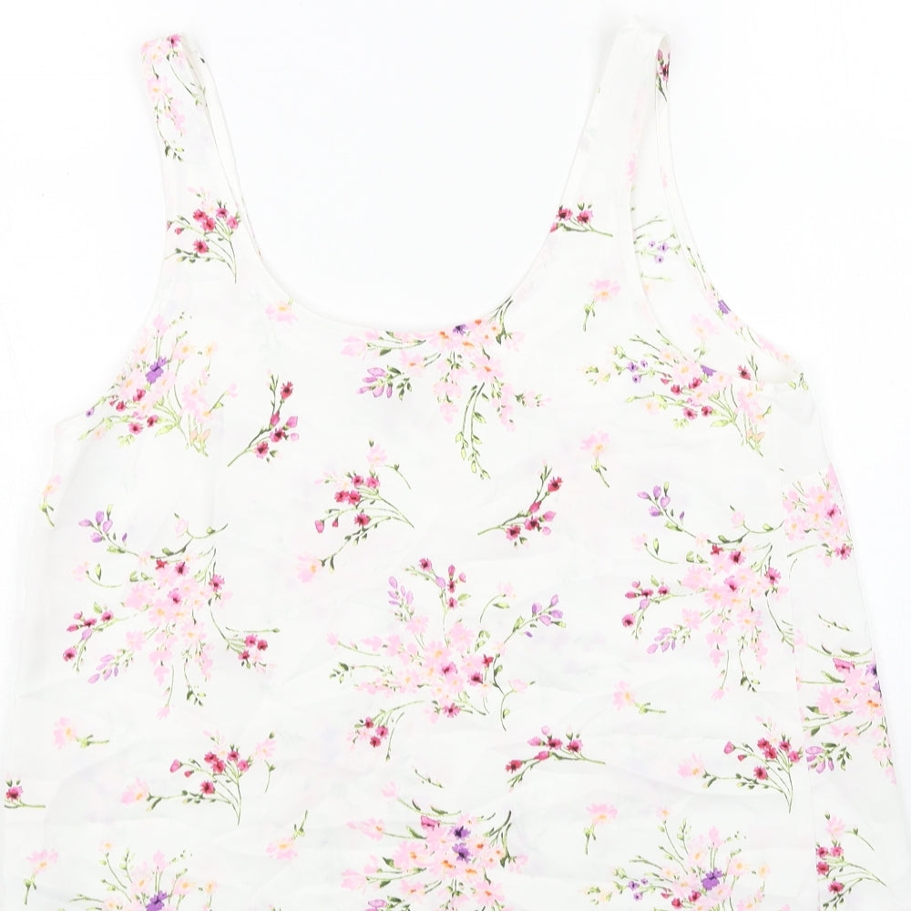 Primark Womens White Floral Viscose Camisole Tank Size 12 Scoop Neck