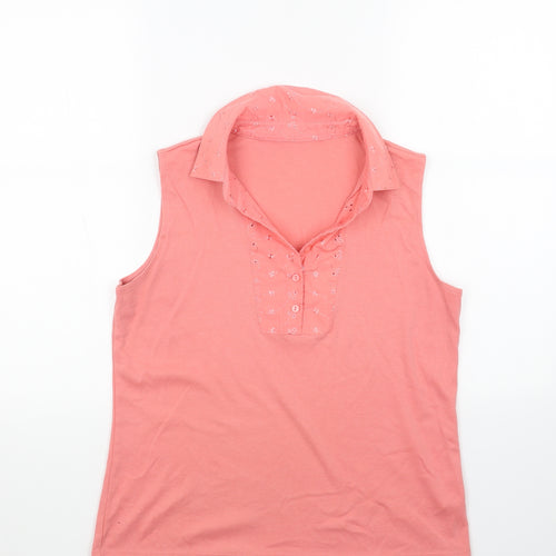 BM Womens Pink Cotton Basic Tank Size M Collared