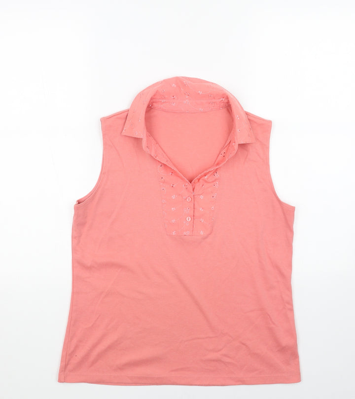 BM Womens Pink Cotton Basic Tank Size M Collared